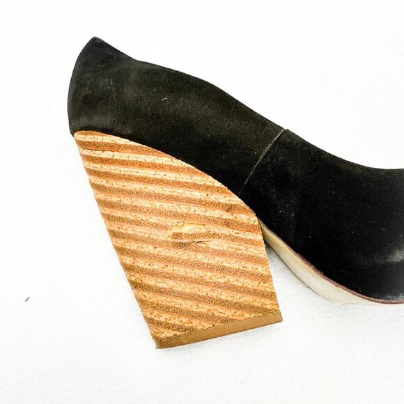 7 For All Mankind Black Suede Leather Block Heel Round Toe Size 8.5 - Picture 4 of 6